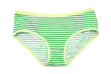 Flat lay of Green Panties isolated on white background