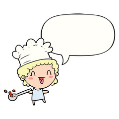 cute cartoon happy chef and speech bubble