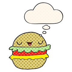 cartoon burger and thought bubble in comic book style