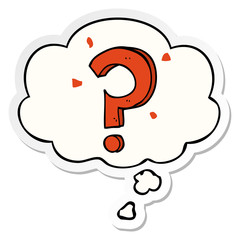 cartoon question mark and thought bubble as a printed sticker
