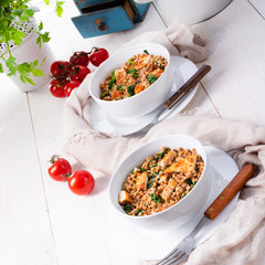 Kaszotto- polish food from buckwheat  with grilled chicken