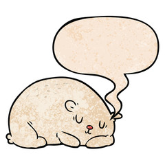 cartoon sleepy polar bear and speech bubble in retro texture style