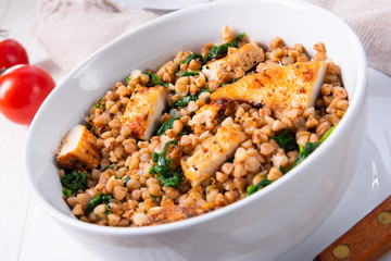 Kaszotto- polish food from buckwheat  with grilled chicken