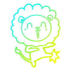 cold gradient line drawing laughing lion cartoon