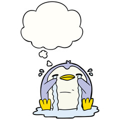 cartoon crying penguin and thought bubble
