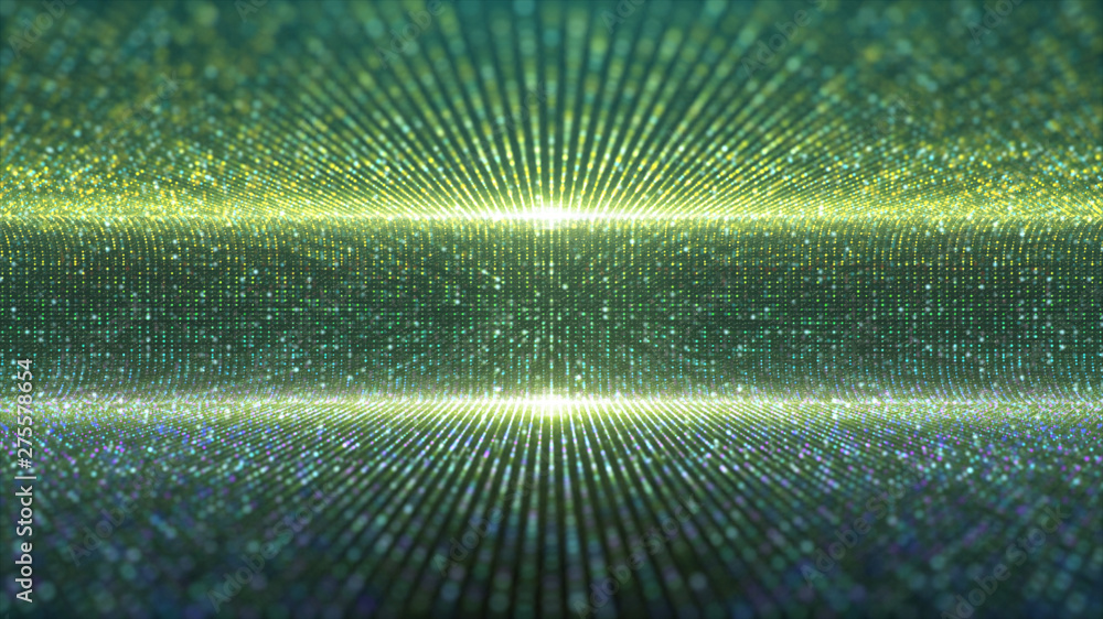 Poster Futuristic abstract glittering moving particles and elegance lights pattern for stage performance show and video jockey background and screensaver