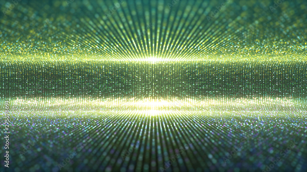 Poster Futuristic abstract glittering moving particles and elegance lights pattern for stage performance show and video jockey background and screensaver