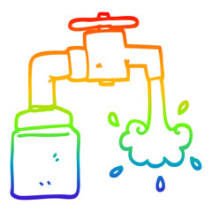 rainbow gradient line drawing cartoon running faucet