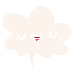 happy cartoon face and speech bubble in retro style
