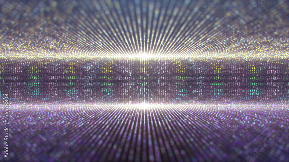 Poster Futuristic abstract glittering moving particles and elegance lights pattern for stage performance show and video jockey background and screensaver