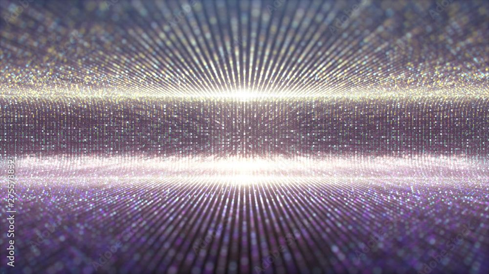 Poster Futuristic abstract glittering moving particles and elegance lights pattern for stage performance show and video jockey background and screensaver