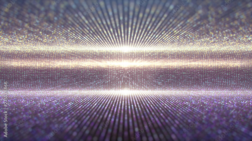 Fototapete Futuristic abstract glittering moving particles and elegance lights pattern for stage performance show and video jockey background and screensaver