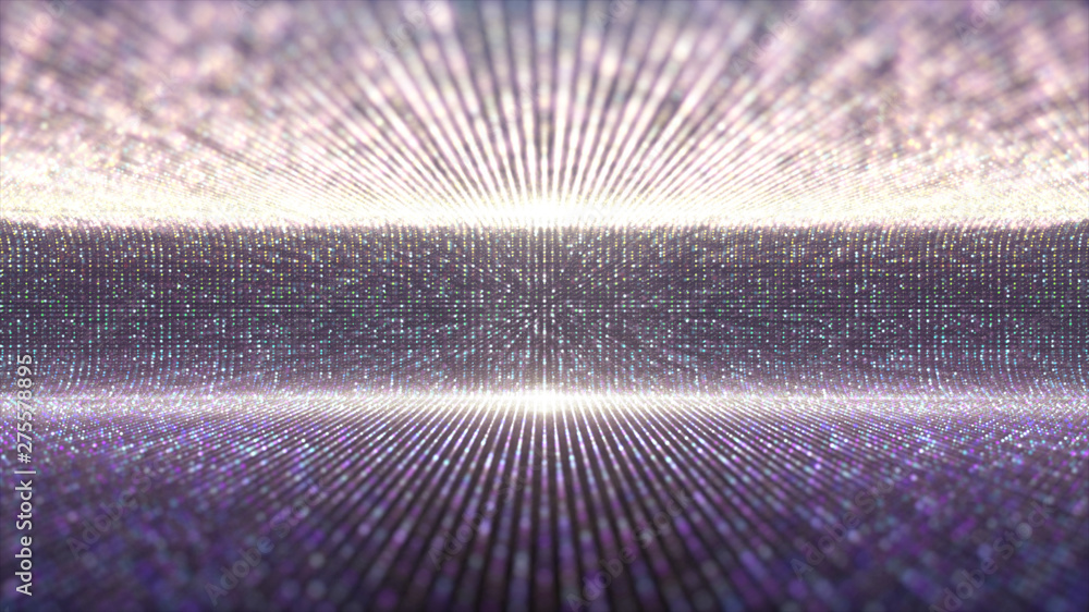 Poster Futuristic abstract glittering moving particles and elegance lights pattern for stage performance show and video jockey background and screensaver