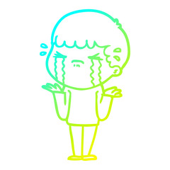 cold gradient line drawing cartoon man crying