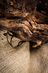 Snag on burlap at night