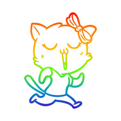 rainbow gradient line drawing cartoon cat