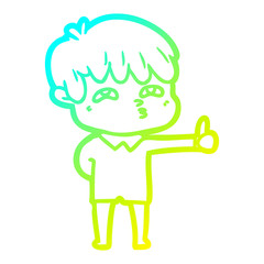cold gradient line drawing cartoon curious man
