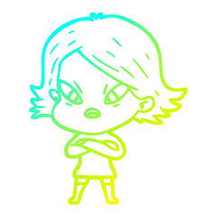 cold gradient line drawing cartoon stressed woman