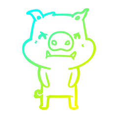 cold gradient line drawing angry cartoon pig