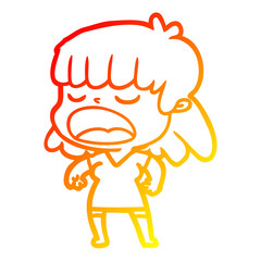 warm gradient line drawing cartoon woman talking loudly