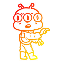 warm gradient line drawing cartoon three eyed alien