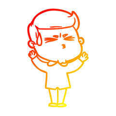 warm gradient line drawing cartoon man sweating