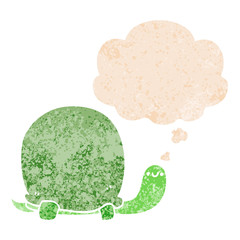 cute cartoon tortoise and thought bubble in retro textured style