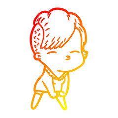 warm gradient line drawing cartoon squinting girl