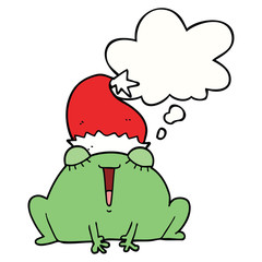 cute cartoon christmas frog and thought bubble