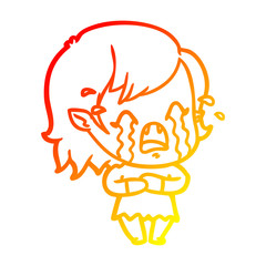 warm gradient line drawing cartoon crying vampire girl