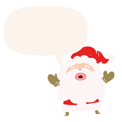 cartoon santa claus shouting in frustration and speech bubble in retro style