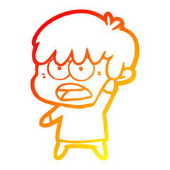 warm gradient line drawing worried cartoon boy