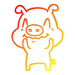 warm gradient line drawing nervous cartoon pig