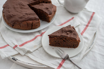  home made healthy chocolate beet root cake on a table