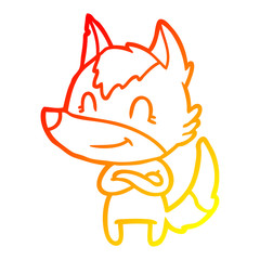 warm gradient line drawing friendly cartoon wolf