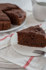 Fototapeta na wymiar home made healthy chocolate beet root cake on a table