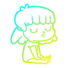 cold gradient line drawing cartoon indifferent woman