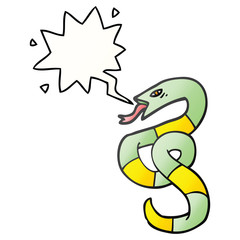 hissing cartoon snake and speech bubble in smooth gradient style