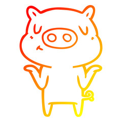 warm gradient line drawing cartoon content pig
