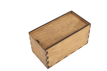 Box of handmade wood on a white background, isolate.
