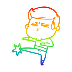 rainbow gradient line drawing cartoon man sweating