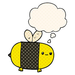 cute cartoon bee and thought bubble in comic book style