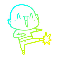 cold gradient line drawing happy cartoon bald man