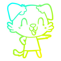 cold gradient line drawing laughing cartoon dog in dress