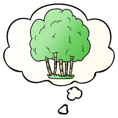 cartoon tree and thought bubble in smooth gradient style