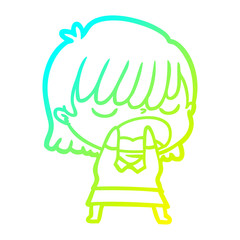 cold gradient line drawing cartoon woman talking loudly