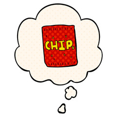 cartoon packet of chips and thought bubble in comic book style
