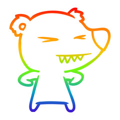 rainbow gradient line drawing angry polar bear cartoon