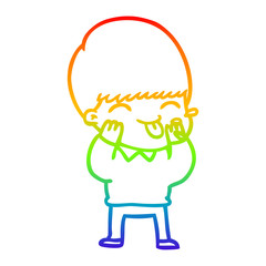 rainbow gradient line drawing cartoon boy blowing raspberry