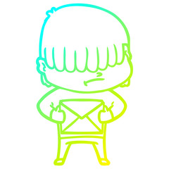 cold gradient line drawing cartoon boy with untidy hair